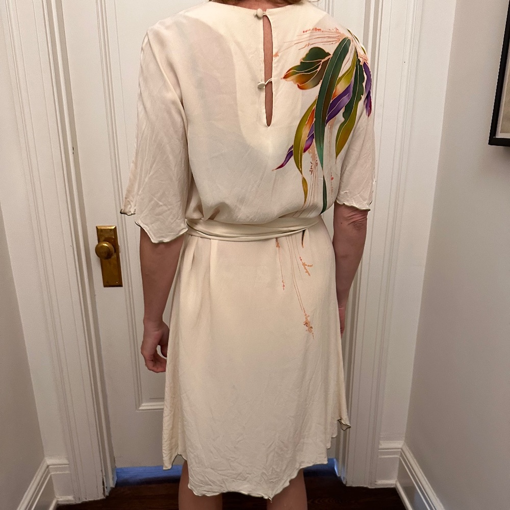 Vintage 80's Pue Silk, Yolanda Lorente floral hand painted dress - Picture 2 of 5